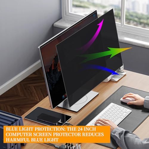 Kelepu 16:9 aspect ratio privacy film being installed on a 24 inch desktop monitor