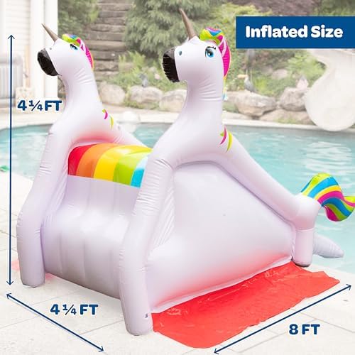 Close up of the built-in sprinkler system on the inflatable unicorn slide.