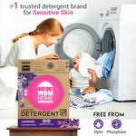 WBM 10-in-1 laundry detergent pods with lavender flowers representing natural plant extracts.