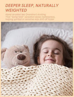 Close up details of the filler free cotton yarn on the YnM sensory blanket
