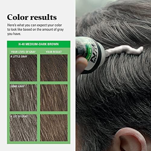 Just For Men H-40 shade guide and permanent gray coverage results illustration.