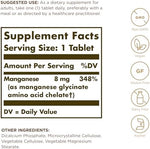 Back label of Solgar Chelated Manganese showing dosage and usage instructions