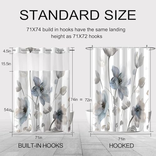 Removable snap in waterproof liner inside hotel style shower curtain