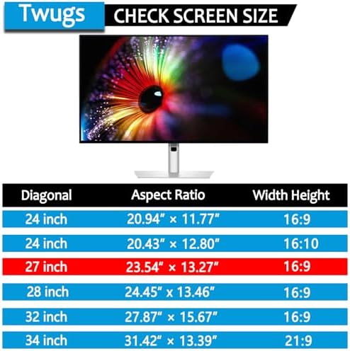 DEJIMAX widescreen privacy filter dimensional measurement guide for 27 inch screens