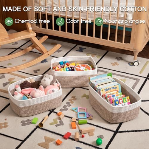 Rectangular soft fabric storage basket for closet organization containing folded towels