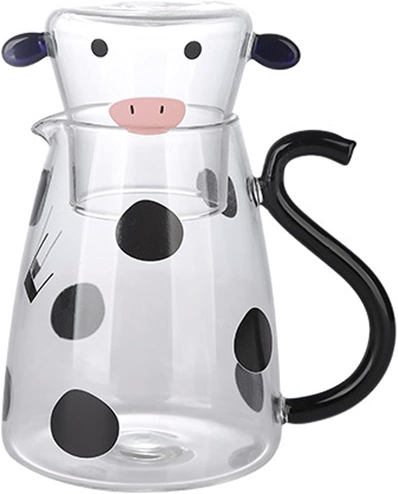 RockTrend cartoon cow glass bedside water carafe set front view