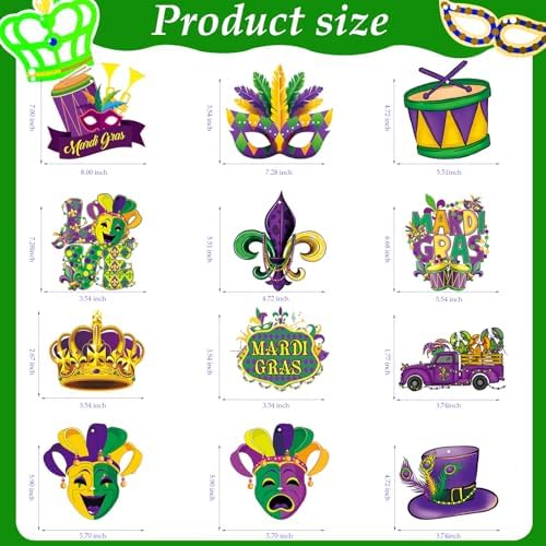 Purple green and gold masquerade mask ceiling decorations close up