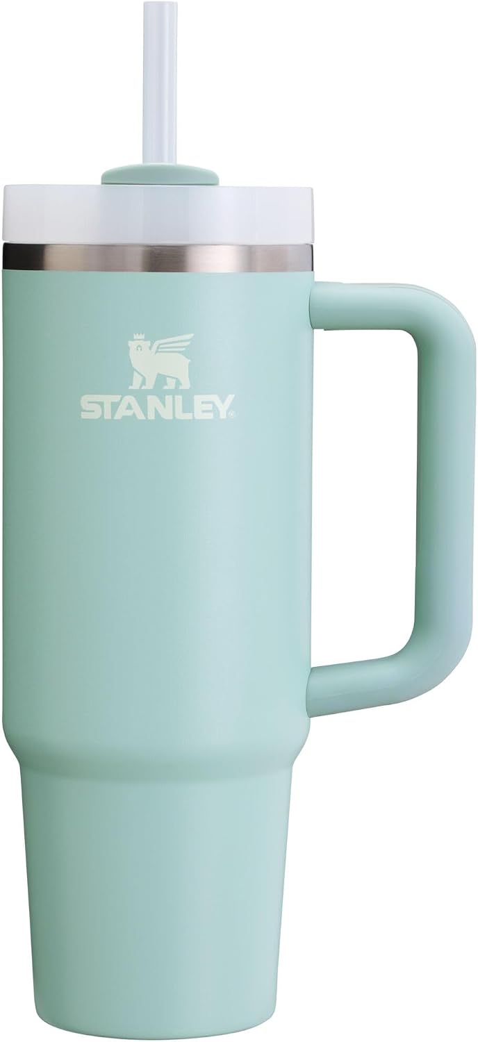 Stanley tumbler front view in seafoam green