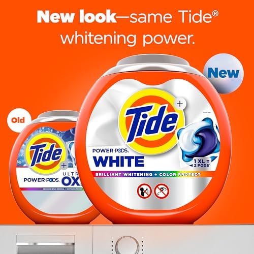 Back label view of Tide Power PODS Ultra OXI White showing ingredients and usage instructions.