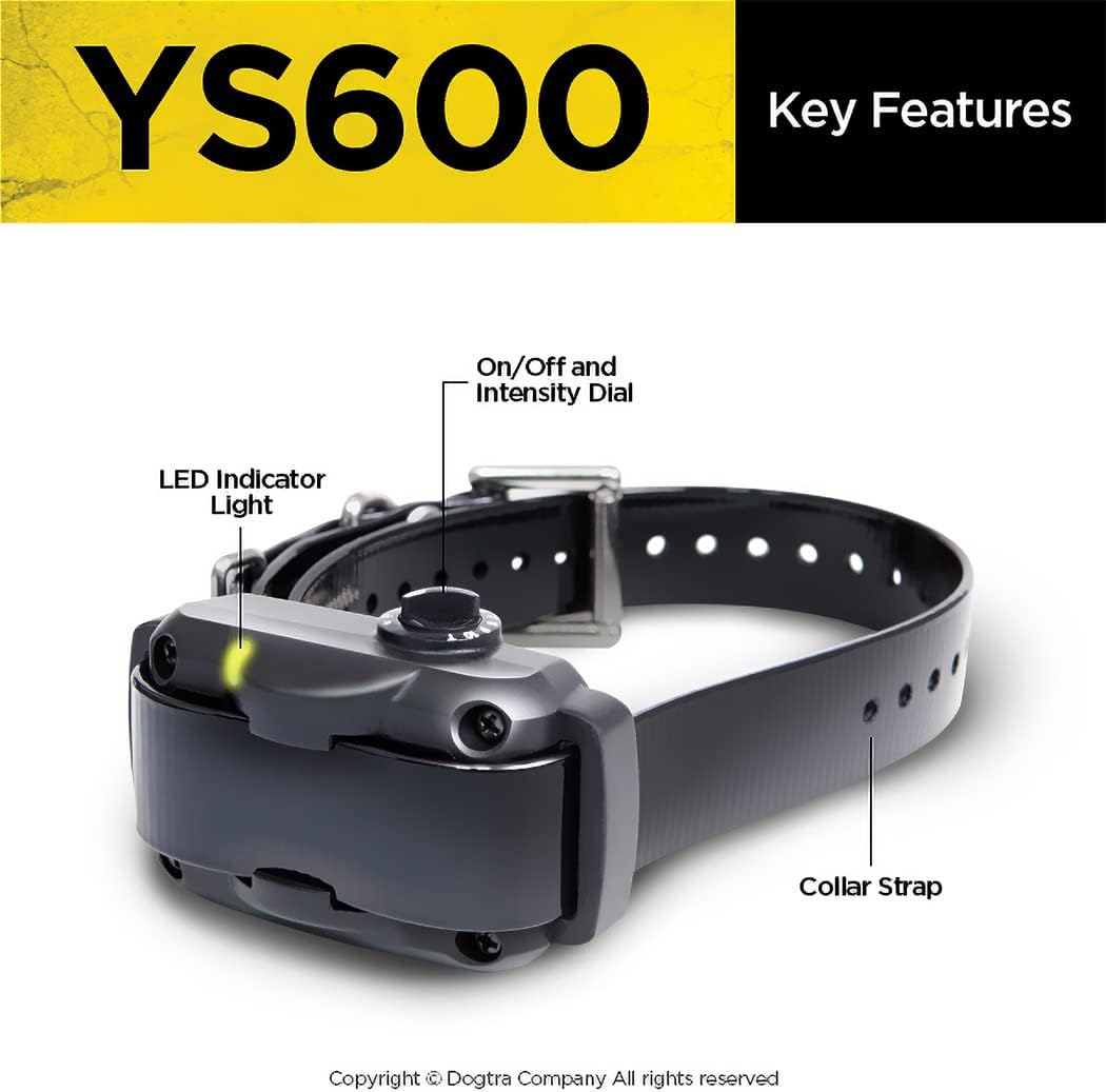 Side profile of Dogtra YS600 bark collar with stainless steel contact points