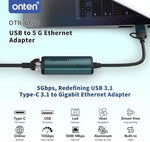 Onten USB-C adapter connected to a modern laptop for high-speed internet