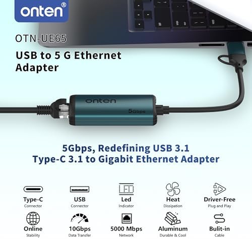 Onten USB-C adapter connected to a modern laptop for high-speed internet