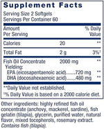 Side angle view of Life Extension Omega Foundations Mega EPA DHA bottle detailing gluten free and non GMO certifications.