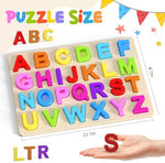 Zeoddler ABC shape sorting board for toddlers showcasing chunky wooden letters being lifted