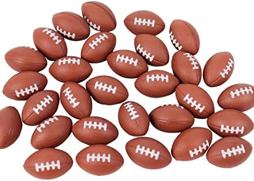 A hand squeezing the small elastic foam football to demonstrate its stress relief capabilities