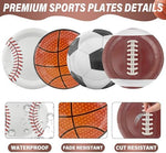 Stack of 7 inch sports party plates on display