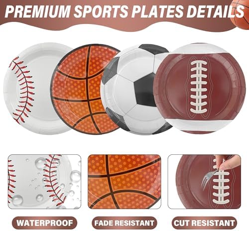 Stack of 7 inch sports party plates on display
