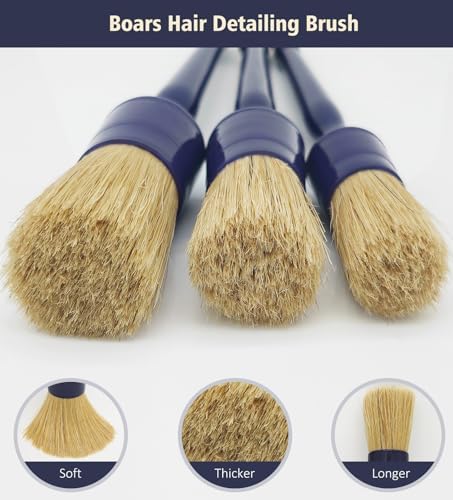 Close up of ultra soft boar hair bristles on car detailing brush