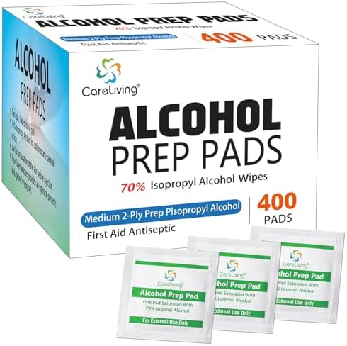 CareLiving Alcohol Prep Pads 400 count box front view medical grade antiseptic.