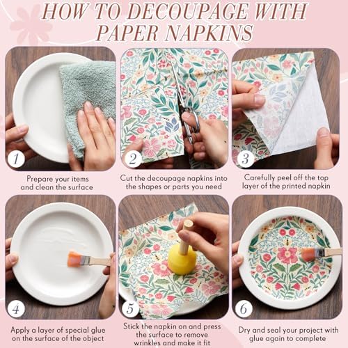 Assortment of floral and toile paper napkins for crafts