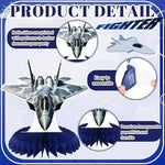 Assembled air force party honeycomb centerpieces on display