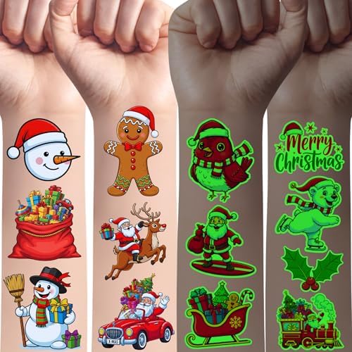 Backtopeia Glow In Dark Christmas Temporary Tattoos front packaging view