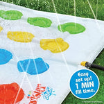 Top view of the inflated sixty eight by fifty two inch Twister water mat operating on a backyard lawn