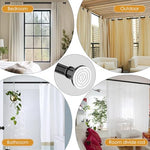 Haryaers black tension rod mounted inside a window frame