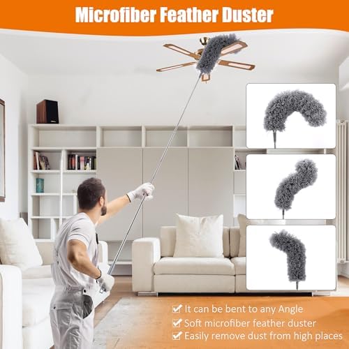 4 Pcs Microfiber Cobweb Duster with 100-inch Extendable Pole, Washable and Reusable Feather Cleaning Duster Kit with 3 Duster Heads,Dusters for Cleaning with Telescopic Pole for High Ceiling Fan - Image 6