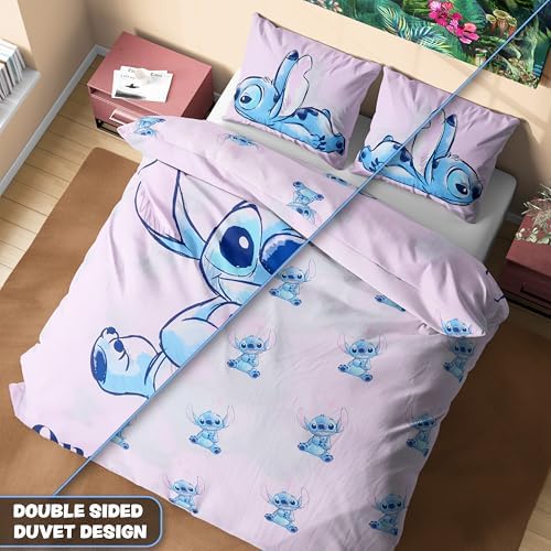 Full bedroom setup featuring the pink Stitch double duvet cover arranged beautifully with matching pillows in a modern kids bedroom decor style.