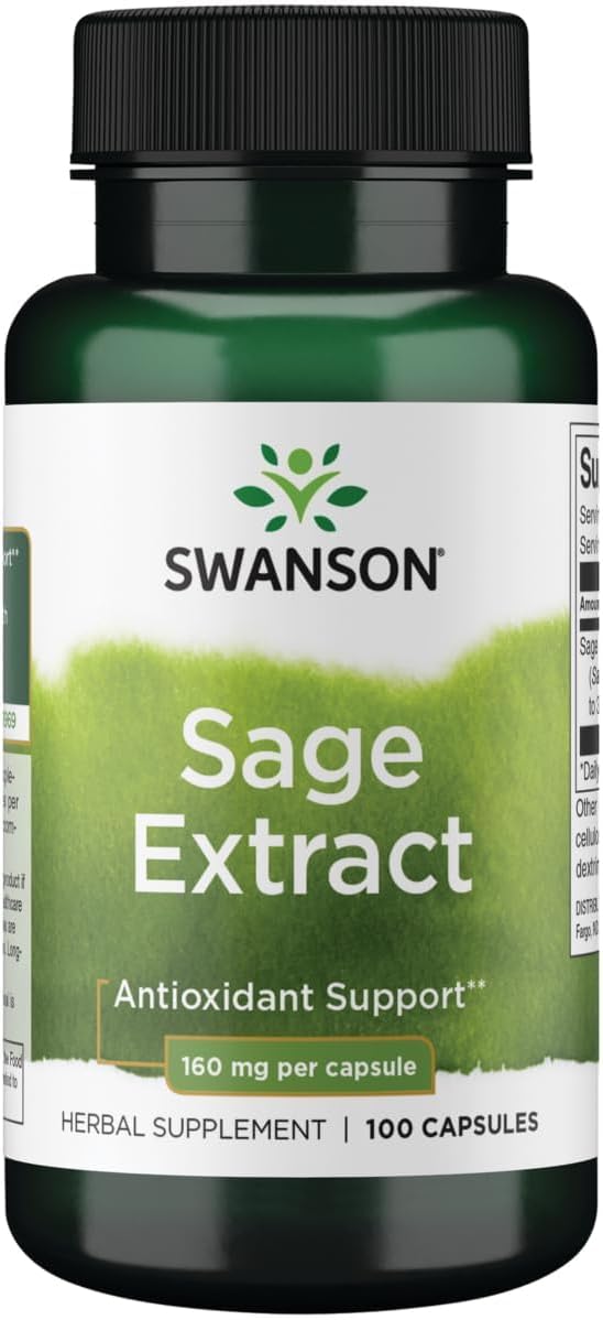 Swanson Sage Extract overall wellness capsules front view bottle supplement