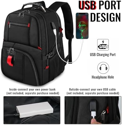 YOREPEK business work bag side view highlighting external USB charging port and mesh bottle pocket