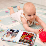 Fullhawl infant cloth scrapbook back cover featuring the integrated baby safe mirror.