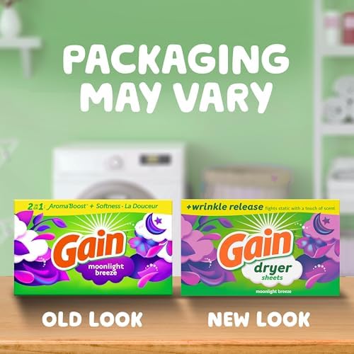 Gain laundry dryer sheets displaying the clear wrinkle release feature text on the box.