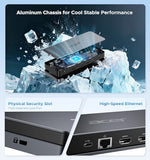 Acer multi-port commercial docking station emphasizing the gigabit ethernet port and integrated security lock slot.