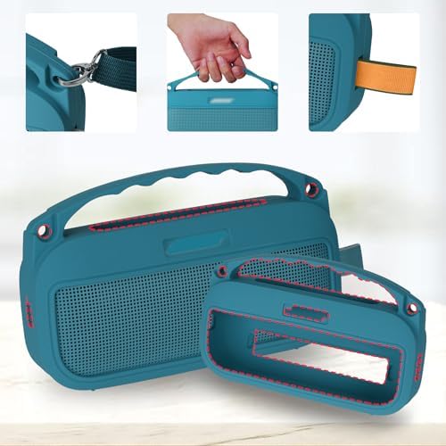 Peyyargo audio accessory twilight blue sleeve attached to an outdoor backpack via stainless steel carabiner