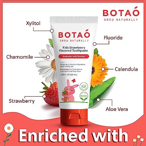 Botao 1.69 fluid ounce strawberry toothpaste for toddlers and children.