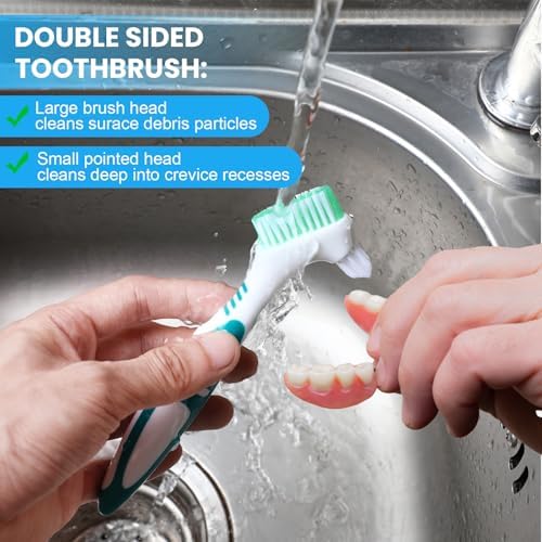 2 Pack Denture Brush Denture Bath Case Cup Retainer Cleaner Holder Box False Teeth Soaking Container Dental Bath Storage Box Case with Strainer Basket for Travel, Camping, Office (Blue+Pink) - Image 6