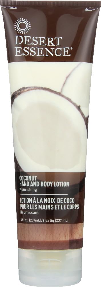 Desert Essence coconut hand and body lotion front view tube package