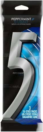 Five Gum Peppermint Cobalt nutrition and ingredient facts on the back.