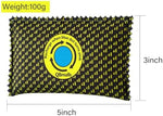 Silica gel dehumidifier bag showing blue humidity indicator dot