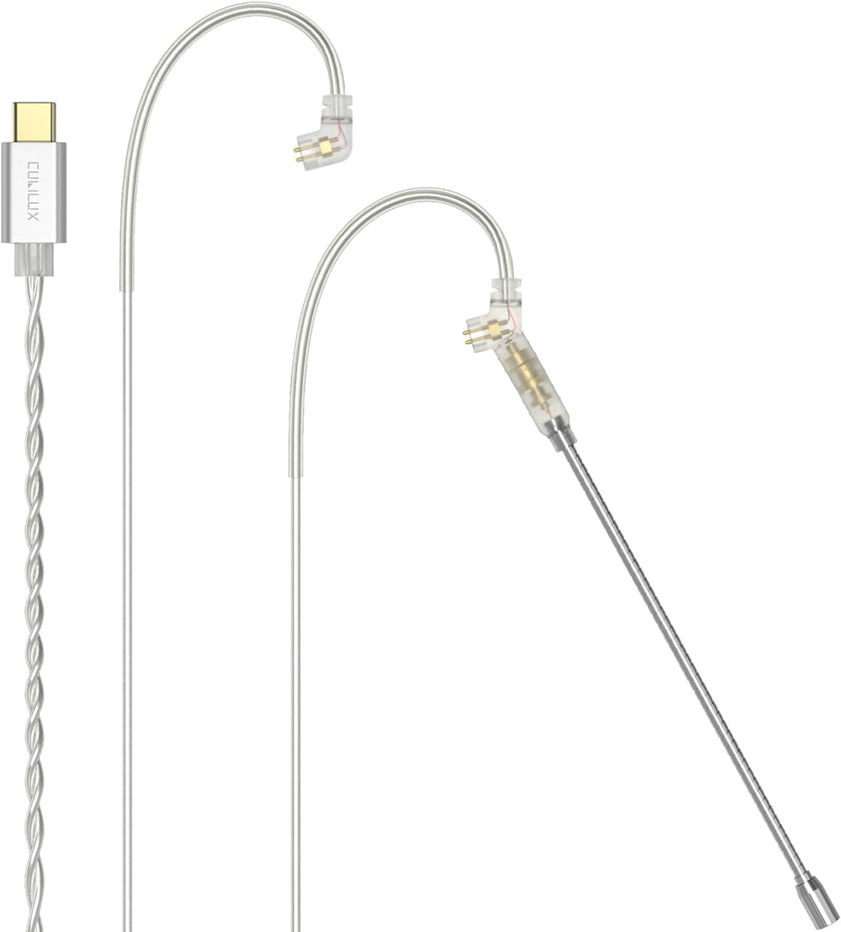 Cubilux USB Type C 2-Pin 0.78mm IEM Cable front view showing full length and detachable mic