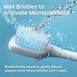 Authentic imported Great Gums microcurrent plaque remover brush showcasing the water resistant charging base and modern design