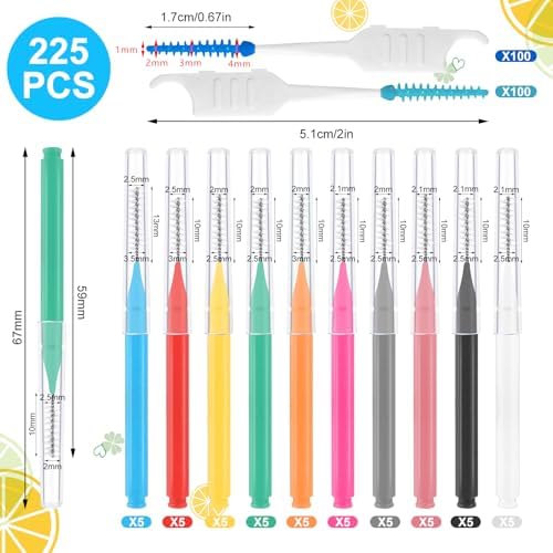 Lanjue orthodontic cleaning set showcasing the ten different sizes of color coded interdental dental brushes