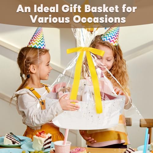 OIAHOMY large hamper basket wrapped in shimmering sequinned tulle for celebrations
