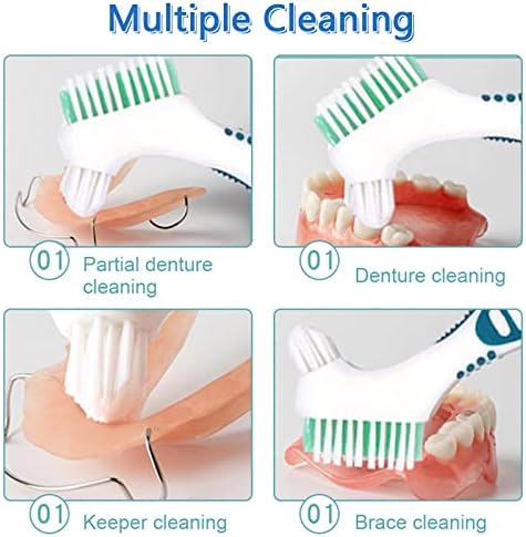 Packaging contents of the Ceonam four pack denture care set highlighting portable design suitable for home and travel use.