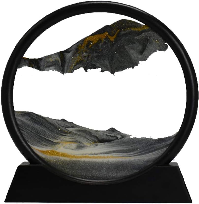 Aoderun 7 inch moving sand art picture with black frame on a desk