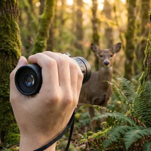 SMBT monocular pocket telescope resting alongside outdoor travel gear like camping equipment and backpacks.