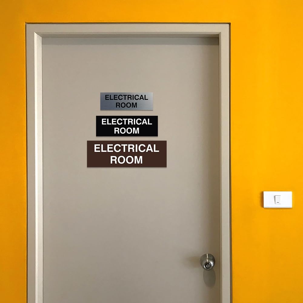All Quality red and gold electrical room wall sign angled view