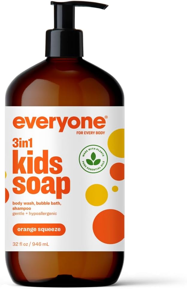 Everyone 3-in-1 Kids Soap, Body Wash, Bubble Bath, Shampoo, 32 Ounce (Pack of 1), Orange Squeeze, made with Essential Oils for Toddlers, tweens and teens - Image 1
